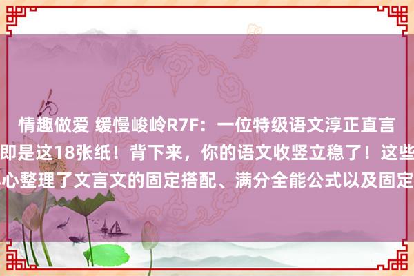 情趣做爱 缓慢峻岭R7F：一位特级语文淳正直言：初华文言文再难，无非即是这18张纸！背下来，你的语文收竖立稳了！这些纸张上，小心整理了文言文的固定搭配、满分全能公式以及固定句式，涵盖了初中阶段所需掌执的各...